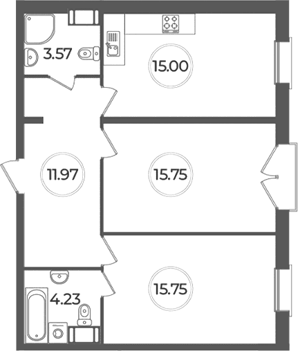 Планировка: Евротрёшка 66,3 м² в ЖК «Дуалист»