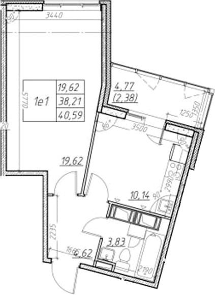 Планировка: 1-комнатная квартира 38,2 м² в ЖК «Левитан»