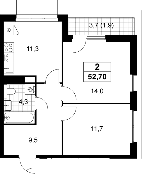 Планировка: 2-комнатная квартира 50,8 м² в ЖК «Деснаречье»