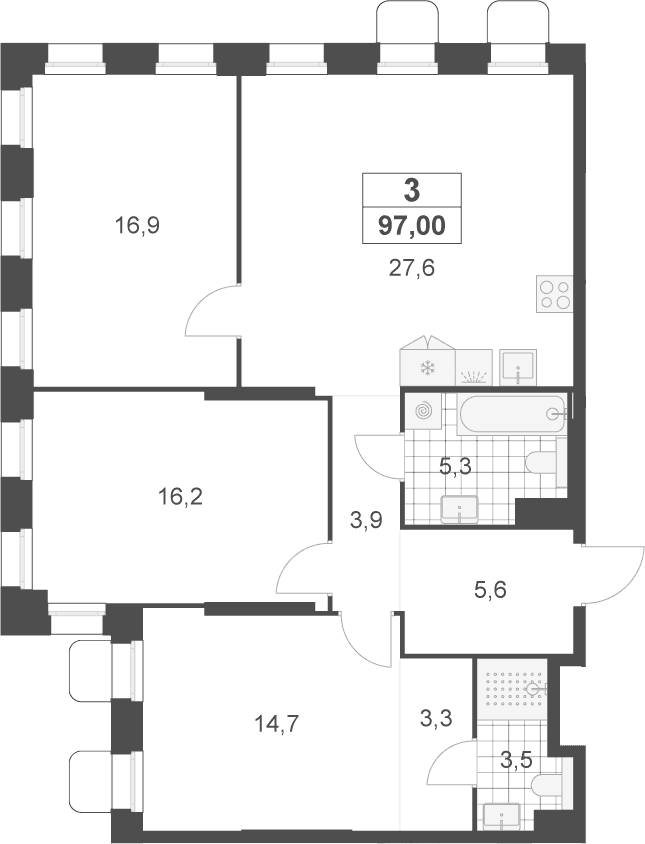 Планировка: Квартира евро-4 97 м² в ЖК «Деснаречье»