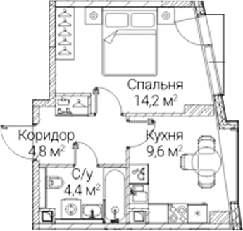 Планировка: 1-комнатная квартира 33 м² в ЖК «СЕЗАР БУДУЩЕЕ»