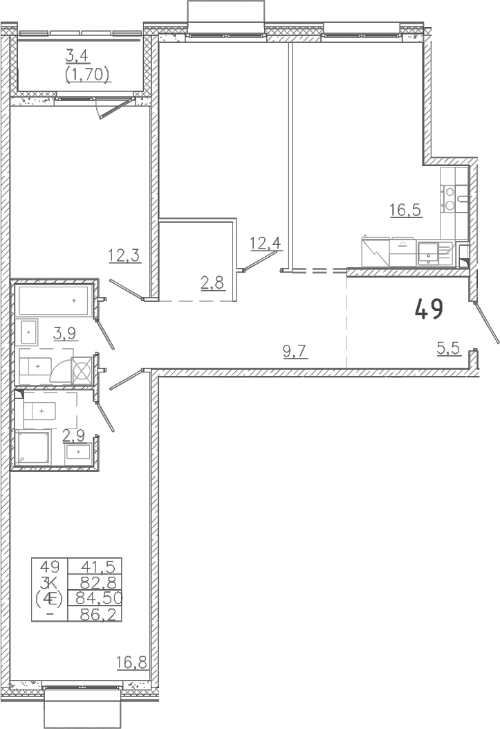 Планировка: Квартира евро-4 82,8 м² в ЖК «Лисино»
