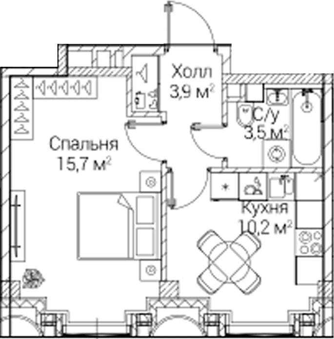 Планировка: 1-комнатная квартира 33,3 м² в ЖК «СЕЗАР БУДУЩЕЕ»
