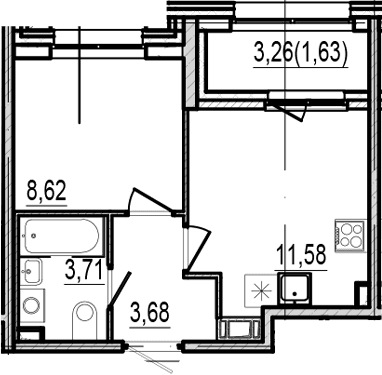Планировка: Евродвушка 27,6 м² в ЖК «Оптимист»