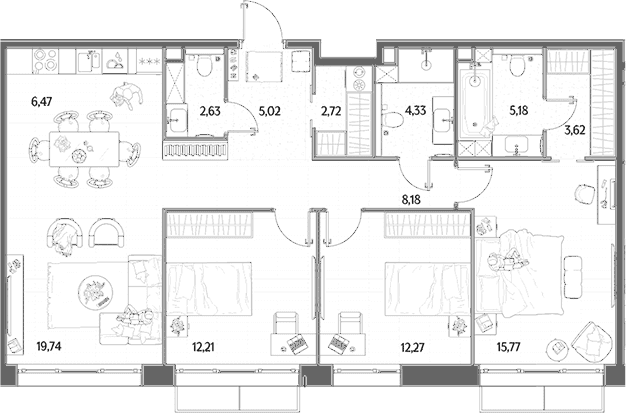 Планировка: Квартира евро-4 98,1 м² в ЖК «МЫС»