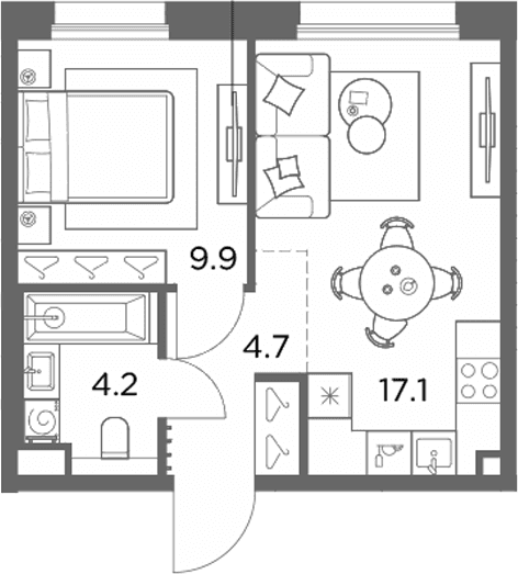 Планировка: 1-комнатная квартира 35,9 м² в ЖК «Станиславский»
