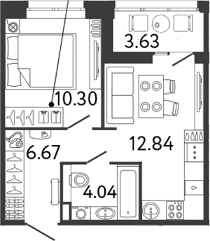 Планировка: 1-комнатная квартира 33,9 м² в ЖК «Ultra City 3.0»