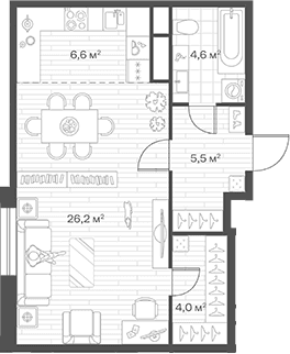 Планировка: Студия 46,9 м² в ЖК «Аристов Берег»
