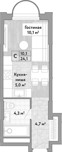 Планировка: Студия 24,1 м² в ЖК «Новые Смыслы»