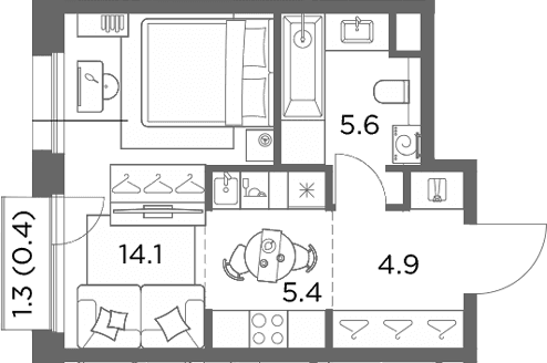 Планировка: Студия 30 м² в ЖК «Станиславский»