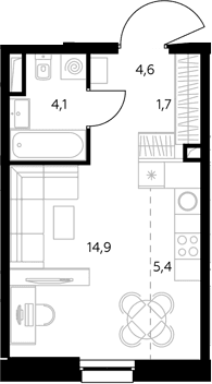 Планировка: Студия 30,8 м² в ЖК «Адмирал»