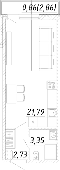 Планировка: Студия 27,9 м² в ЖК «Догма Юкки»