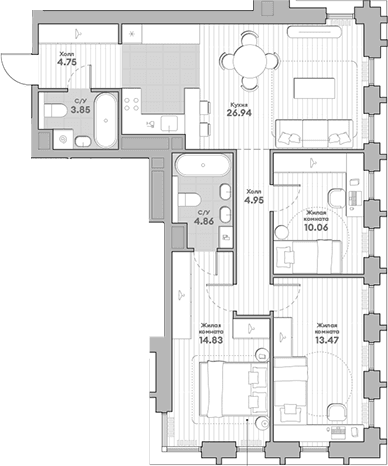 3-комнатная квартира