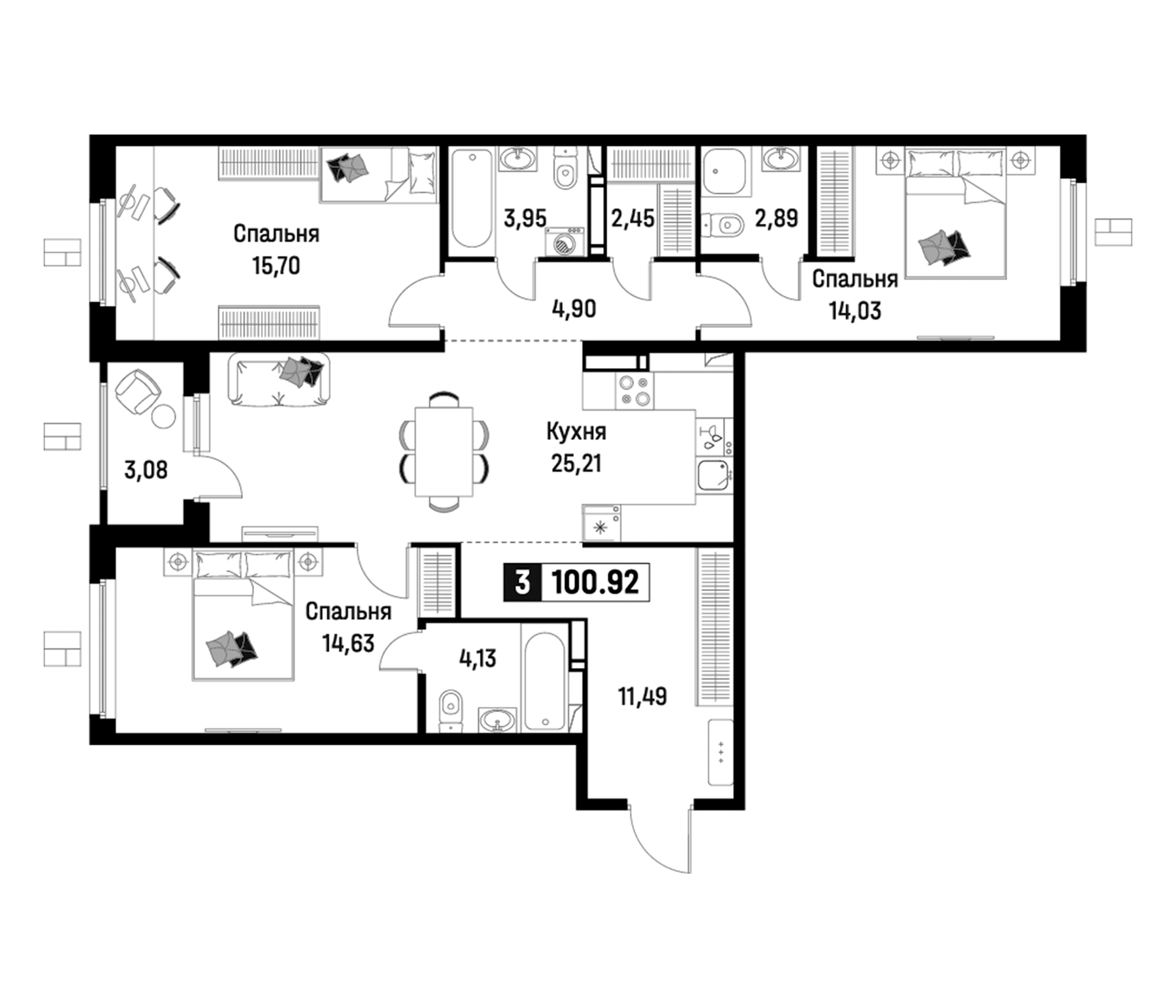 Планировка: Квартира евро-4 99,4 м² в ЖК «Максималист»