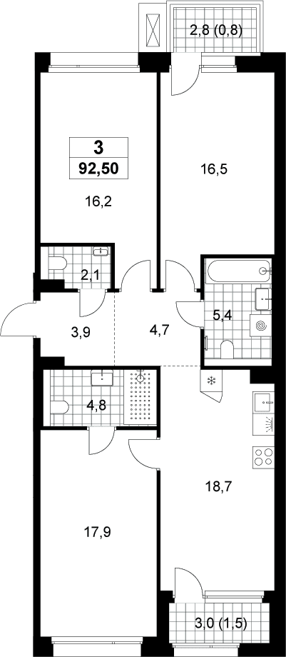 Планировка: Квартира евро-4 90,2 м² в ЖК «Хольм»
