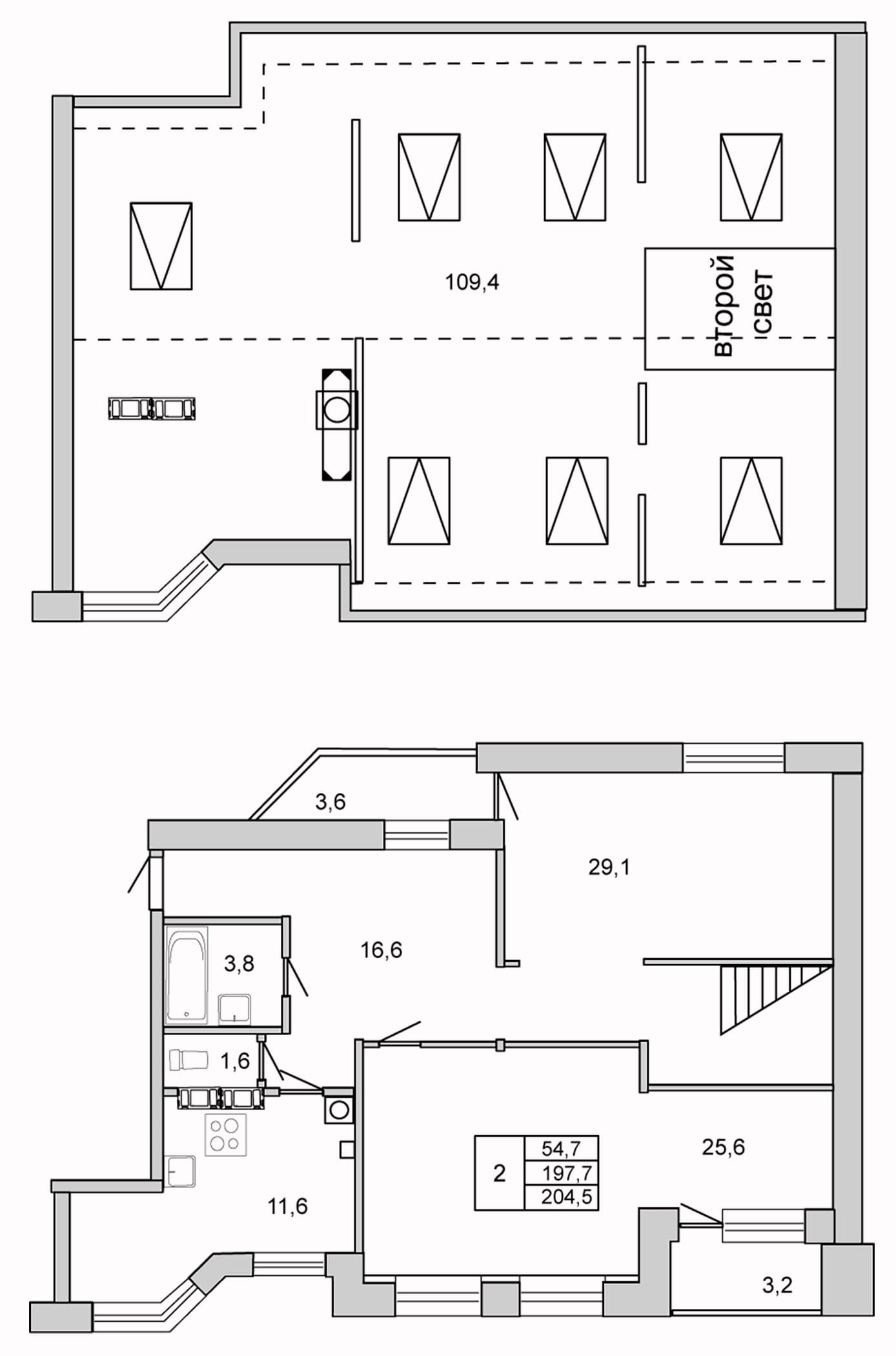 Планировка: 2-комнатная квартира 197,7 м² в ЖК «У ОЗЕРА»