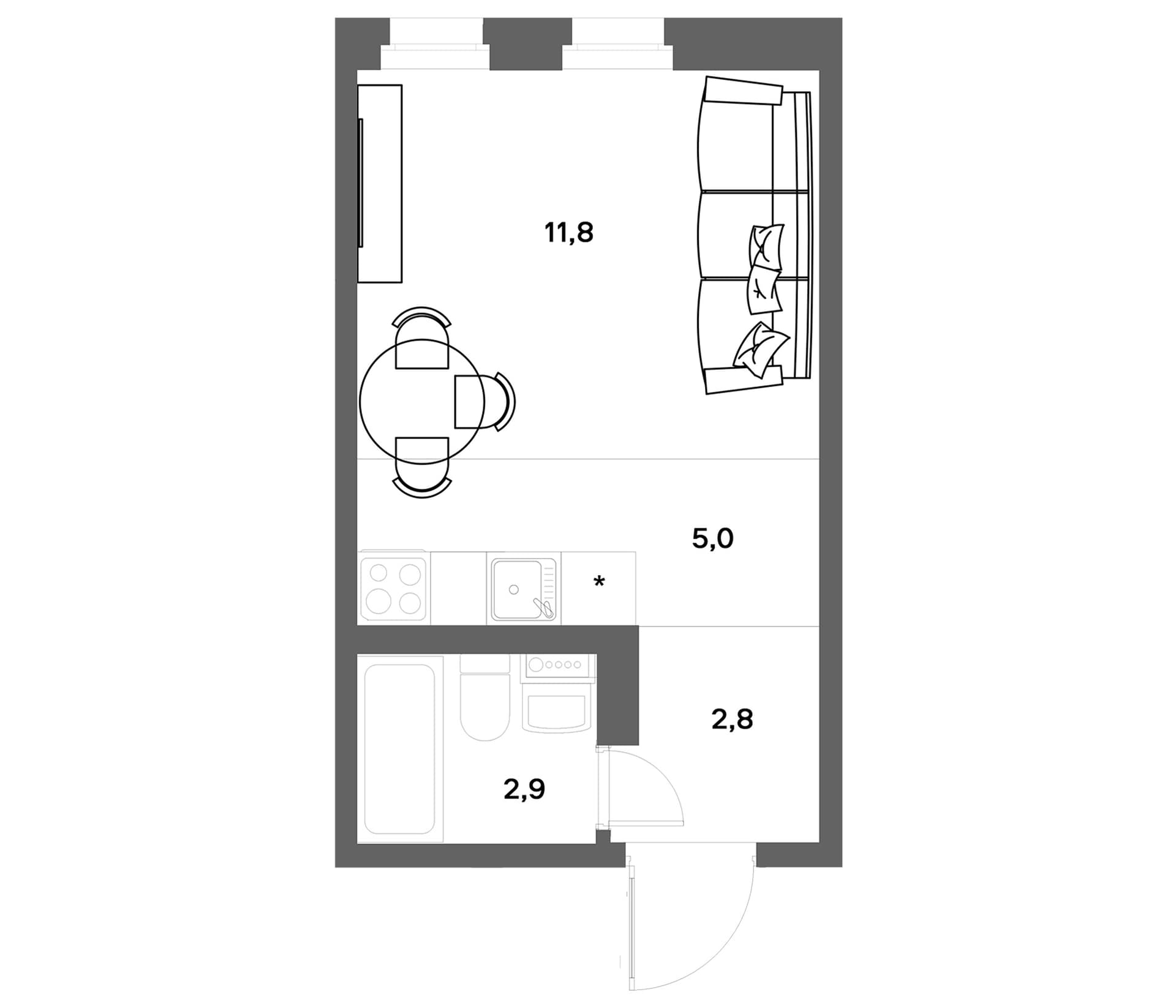 Планировка: Студия 22,5 м² в ЖК «ЭкоКвартал НЕГА»