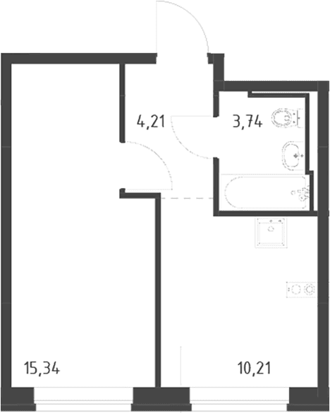 Планировка: 1-комнатная квартира 33,5 м² в ЖК «Живи! В Рыбацком»
