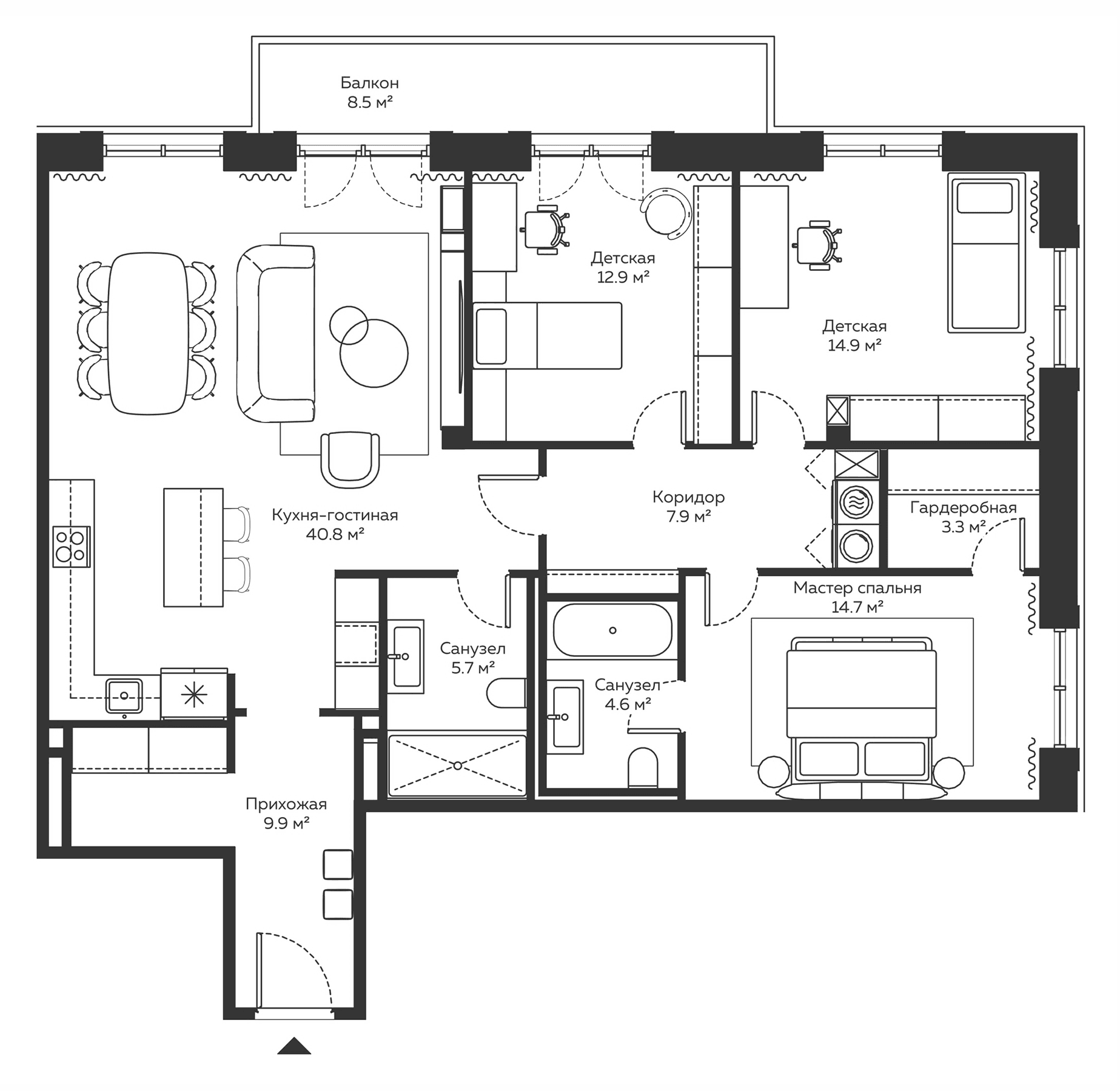 Планировка: Квартира евро-4 126,7 м² в ЖК «River Residences»