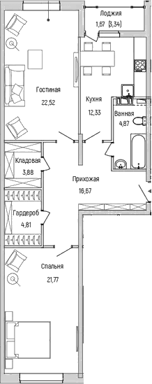 Планировка: 2-комнатная квартира 86,9 м² в ЖК «Рига Хиллс»