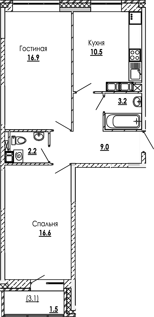 2-комнатная квартира