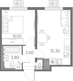 Планировка: Евродвушка 32,3 м² в ЖК «Зеркальный ручей»