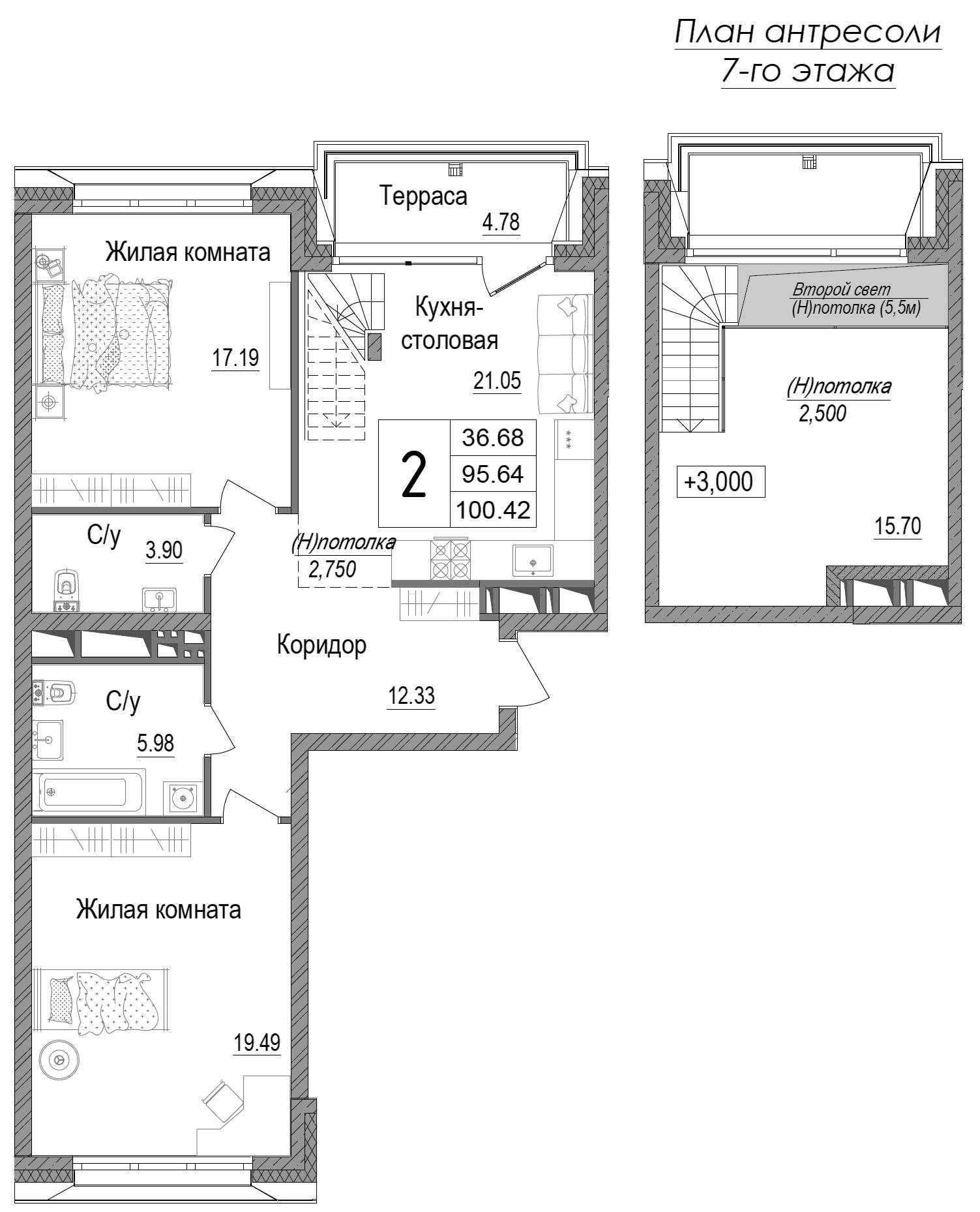 Планировка: 2-комнатная квартира 90,9 м² в ЖК «АРТ»