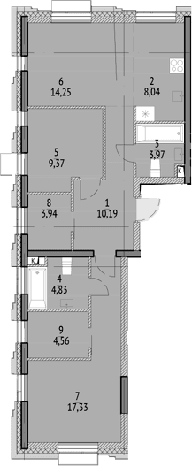 Планировка: Евротрёшка 76,5 м² в ЖК «N'ICE LOFT»