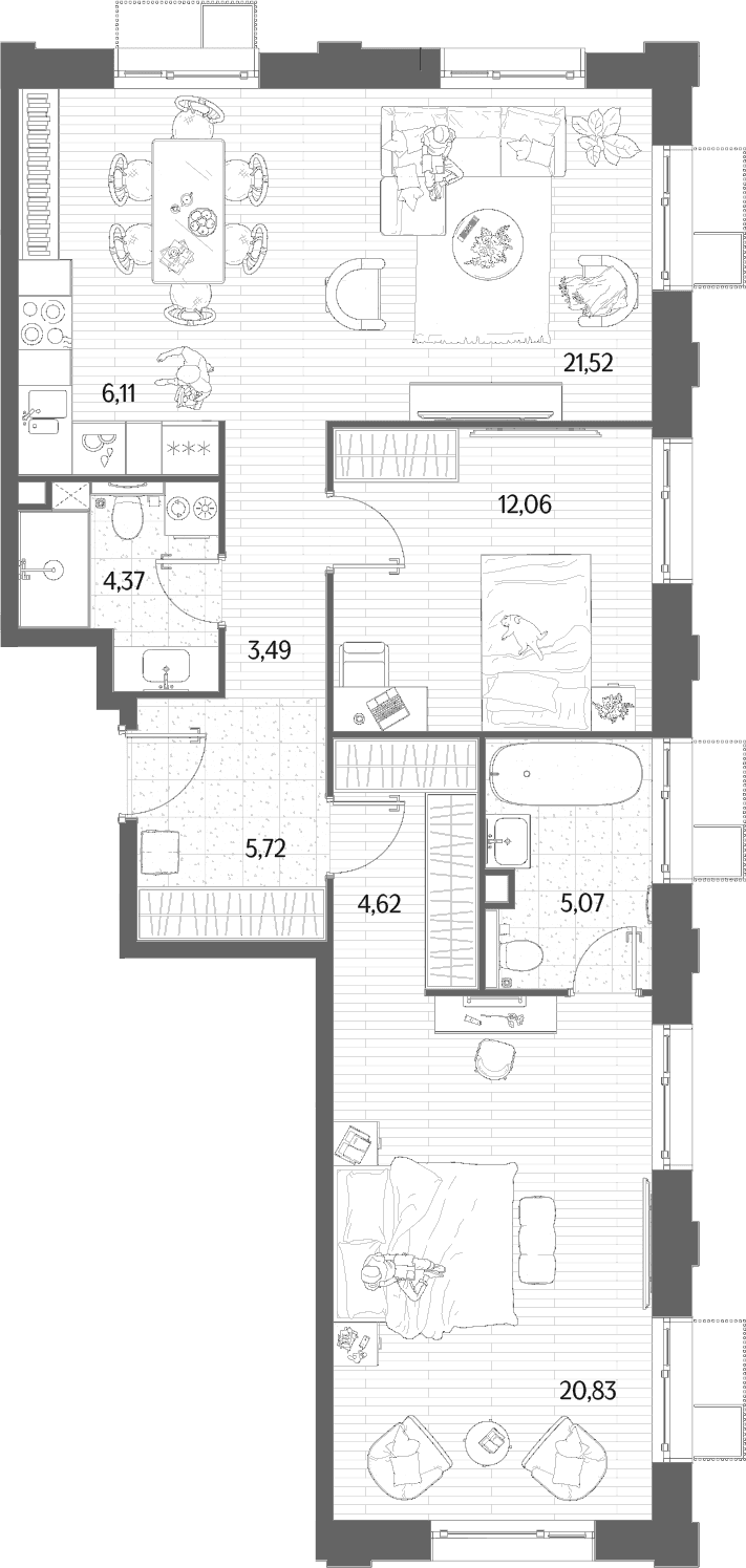 Планировка: Евротрёшка 83,8 м² в ЖК «МЫС»