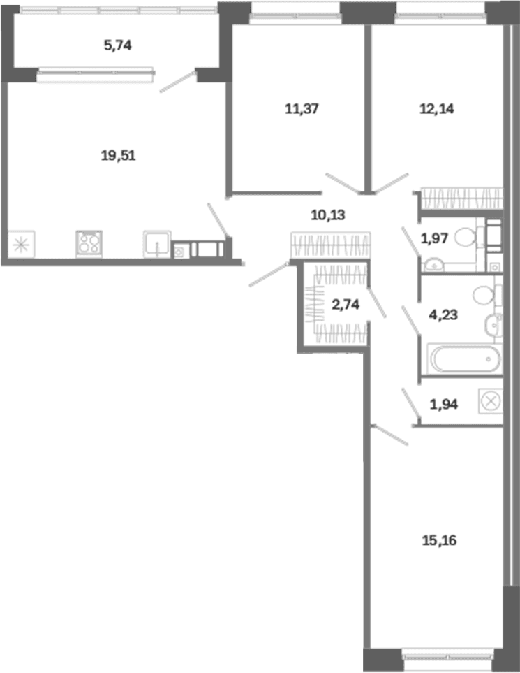 Планировка: Квартира евро-4 79,2 м² в ЖК «Дом на Курской»