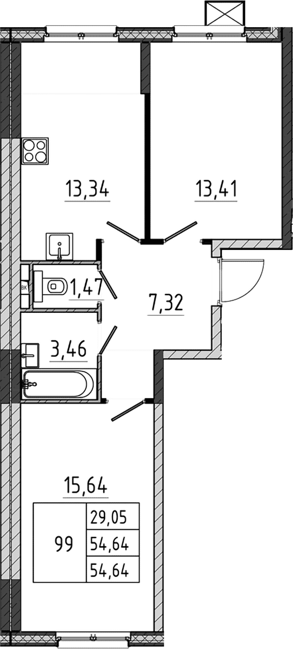 Планировка: 2-комнатная квартира 54,6 м² в ЖК «Поварово-Молодежный-2»