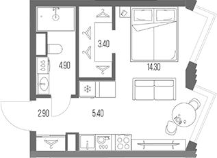 Планировка: Студия 30,9 м² в ЖК «Северный Порт»