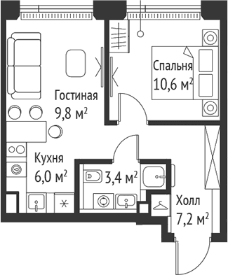 Планировка: Евродвушка 37 м² в ЖК «СЕТ»