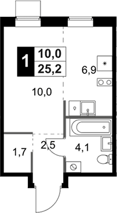 Планировка: Студия 25,1 м² в ЖК «1-й Ясеневский»
