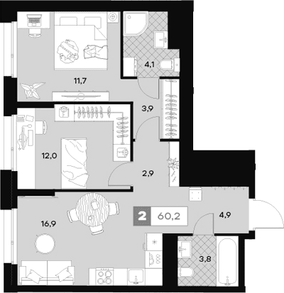 2-комнатная квартира