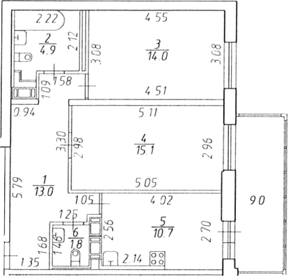 Планировка: 2-комнатная квартира 59,5 м² в ЖК «Экос»
