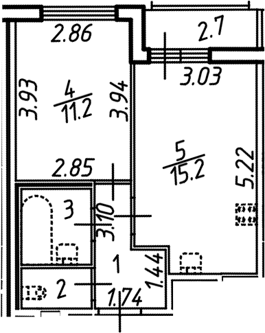 Планировка: Евродвушка 35,5 м² в ЖК «Аэросити»