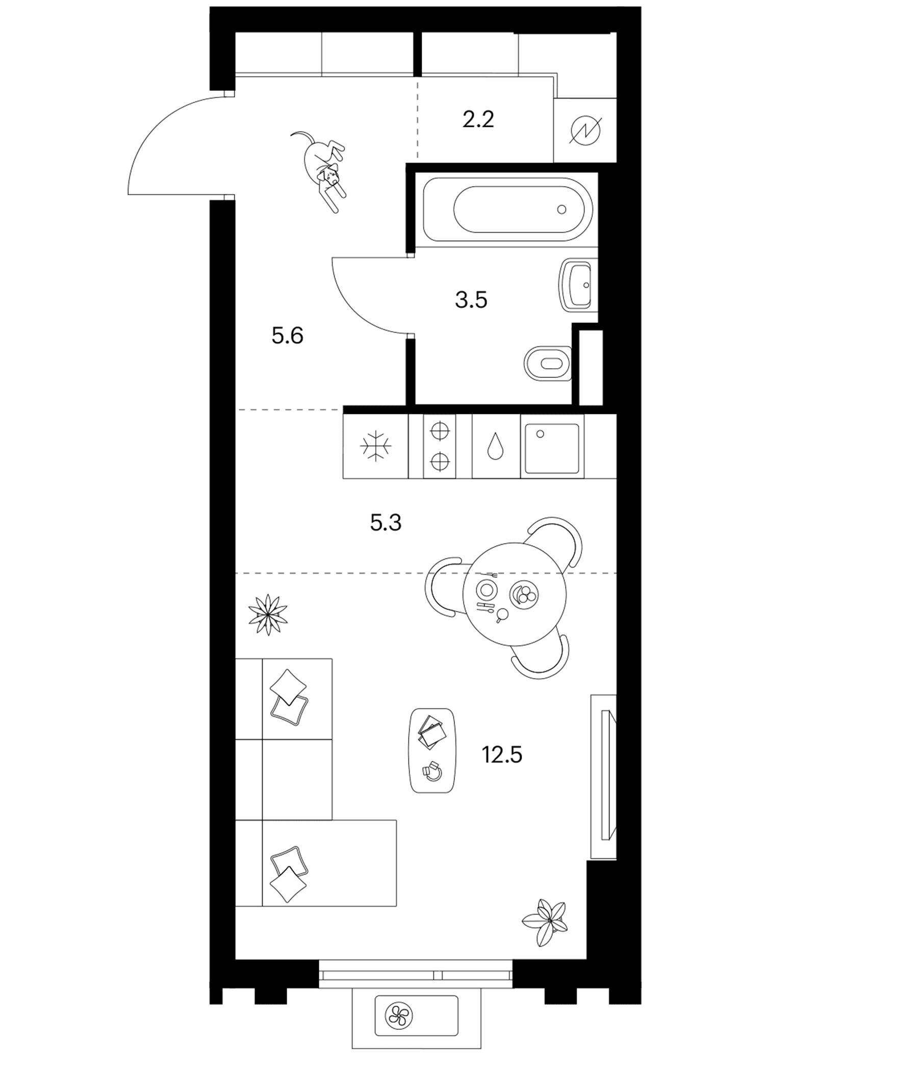 Планировка: Студия 29,1 м² в ЖК «Белая Дача парк»