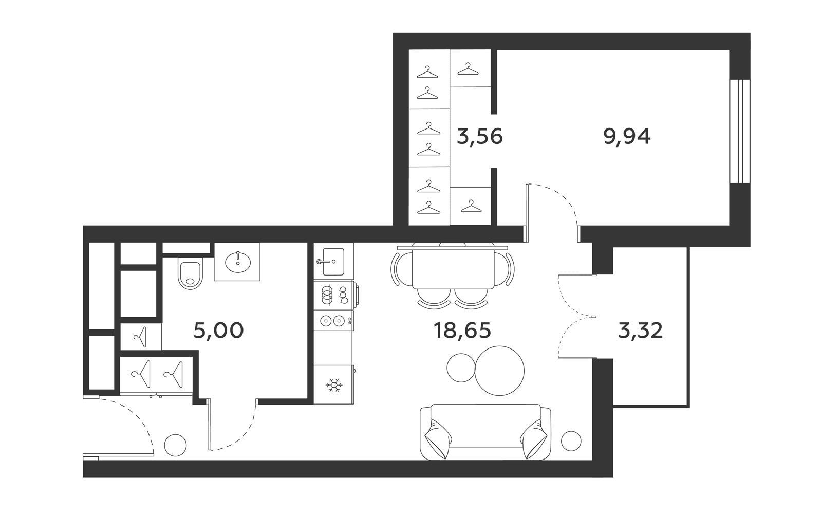 Планировка: 1-комнатная квартира 38,6 м² в ЖК «МФК SAAN»