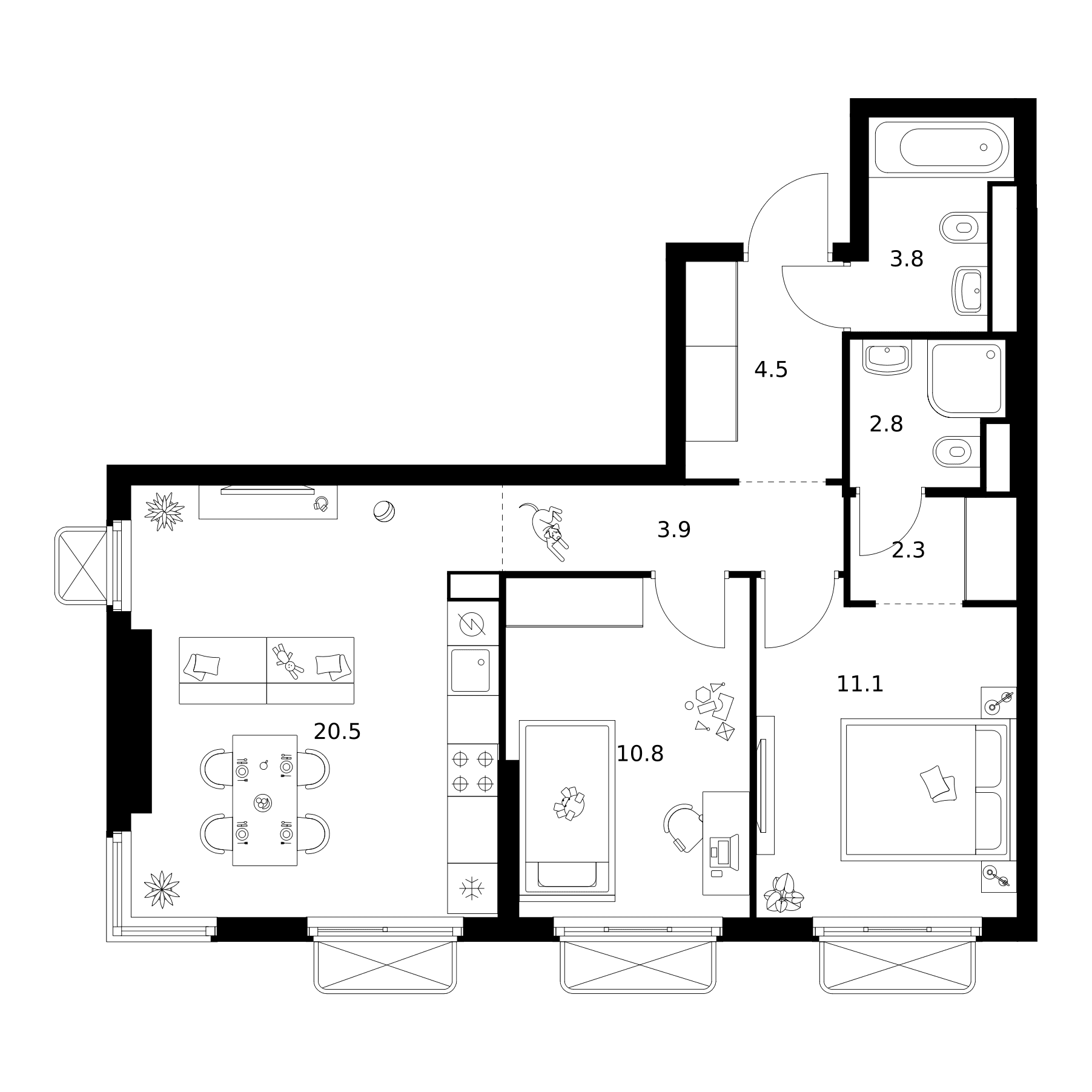 Планировка: 2-комнатная квартира 59,7 м² в ЖК «2-й Иртышский»