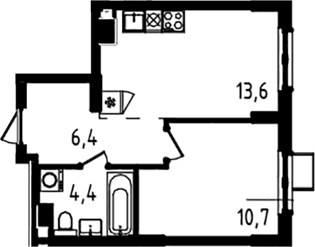 Планировка: 1-комнатная квартира 35,1 м² в ЖК «А101 Всеволожск»