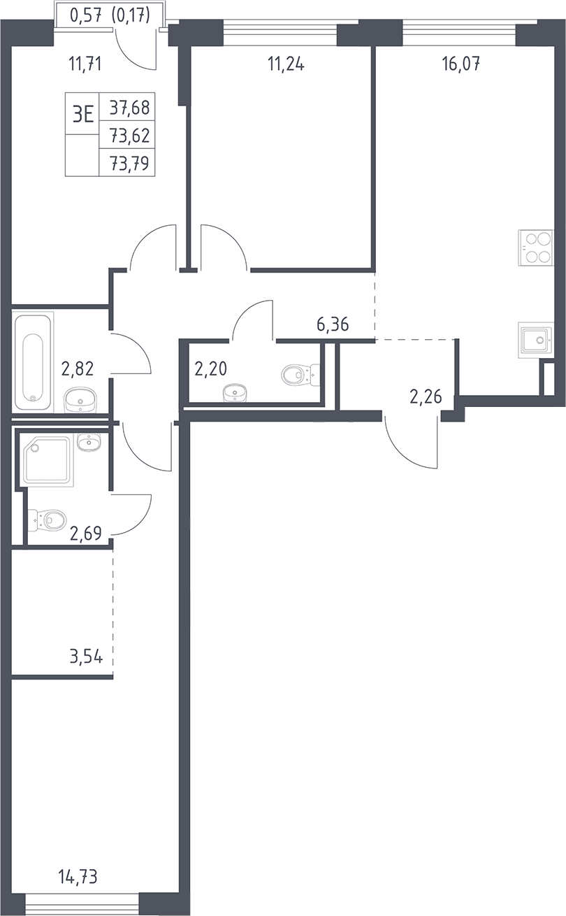 Планировка: Квартира евро-4 73,6 м² в ЖК «Рублевский квартал»