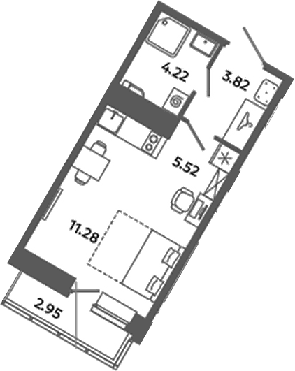 Планировка: Студия 24,8 м² в ЖК «Загляденье»