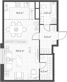 Планировка: Студия 46,9 м² в ЖК «Аристов Берег»