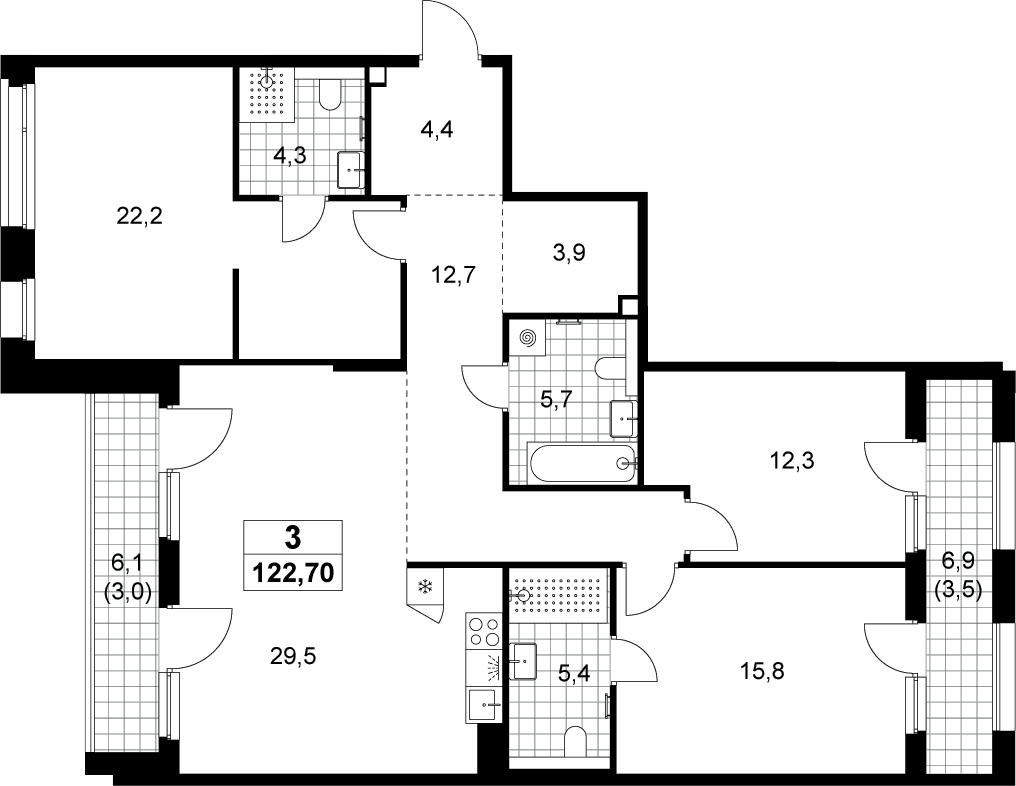 Планировка: Квартира евро-4 116,2 м² в ЖК «Хольм»