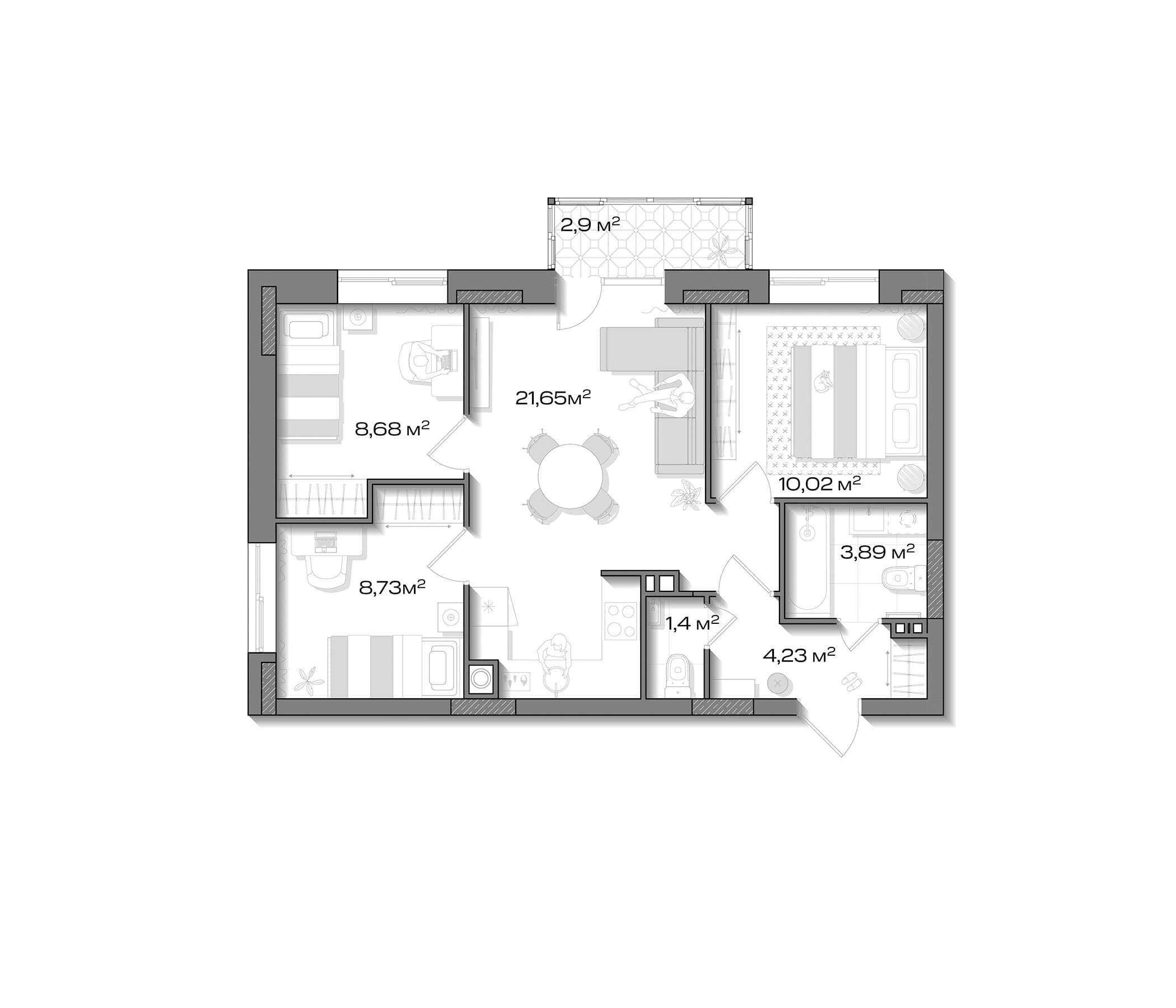 3-комнатная квартира