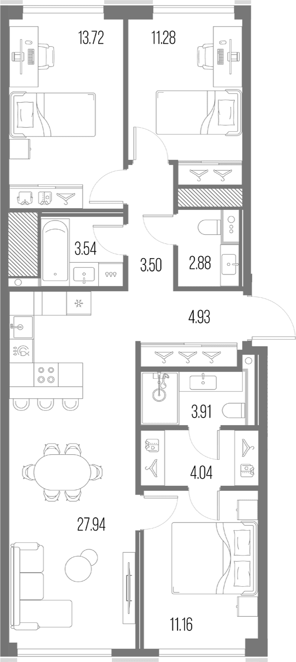 Планировка: Квартира евро-4 86,9 м² в ЖК «Легенда у Моря»