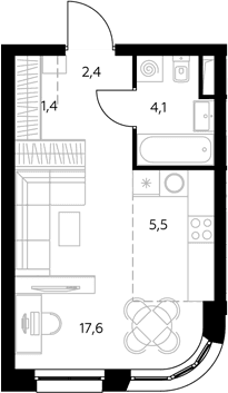 Планировка: Студия 31 м² в ЖК «Адмирал»