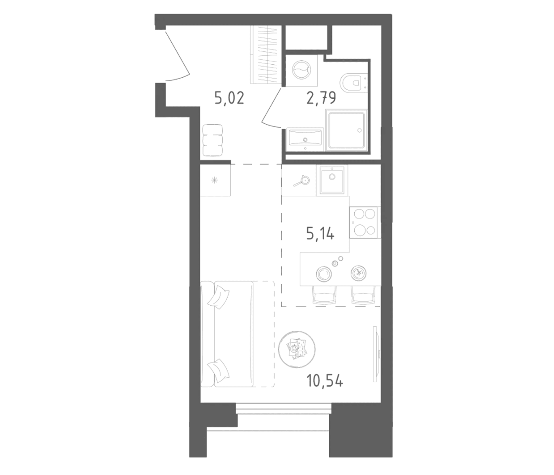 Планировка: Студия 23,5 м² в ЖК «Скай Спутник»
