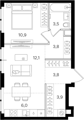 Планировка: Евродвушка 44 м² в ЖК «НАЗАРЕ»